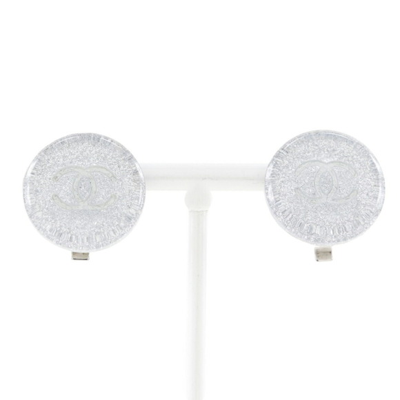 Chanel COCO Mark Earrings Plastic France Year 2000 Silver 00A Women's